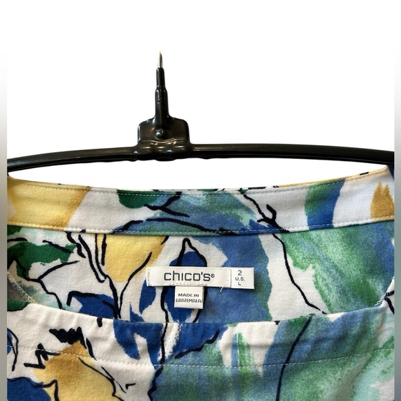 CHICOS Square Neck Pima Cotton Multicolored Elbow Length Size Large Tee - Picture 3 of 8